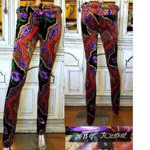 Vintage Betsey Johnson Dress Pants 90s Black Floral Leopard Velvet Jeans Size S